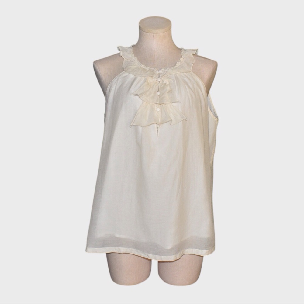 J Crew Cotton Silk Ruffle‎ Neck Sleeveless Blouse